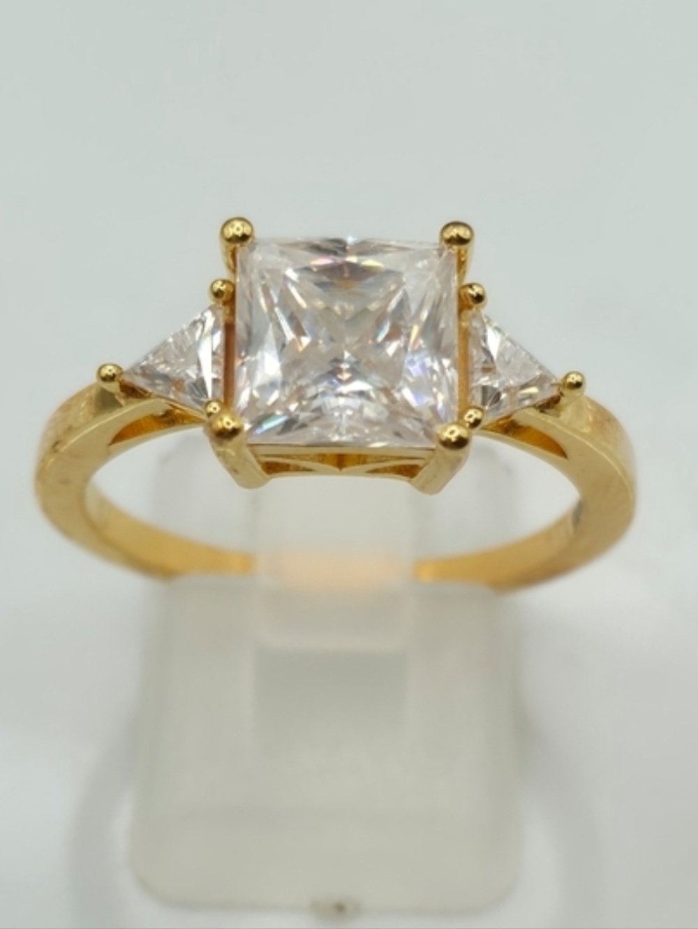 NWOT Authentic Moissanite Trilogy Ring Yellow Gold Over Sterling Silver 3.15 ctw